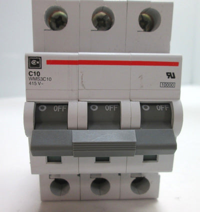 Used Cutler Hammer WMS3C10 Circuit Breaker, 3-Pole, C-Curve, 10A, 277/480VAC