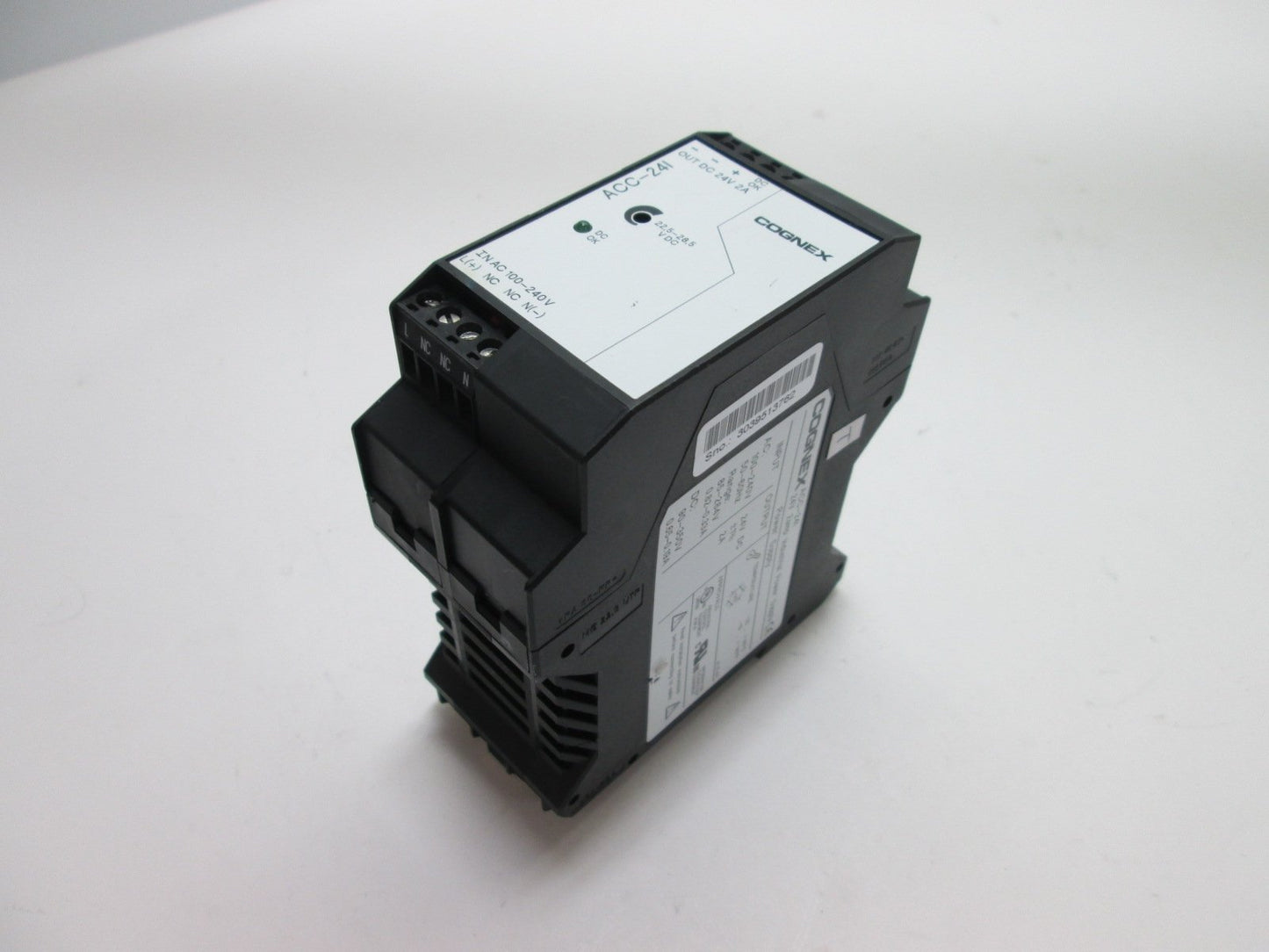 Used Cognex ACC-24I Power Supply, Input: 100-240VAC/90-350VDC, Output: 24VDC 2A