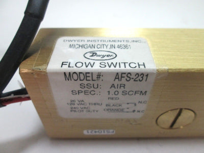Used Dwyer AFS-231 Adjustable Flow Switch, Flow: 1 SCFM, Voltage: 120-240VAC 20VA