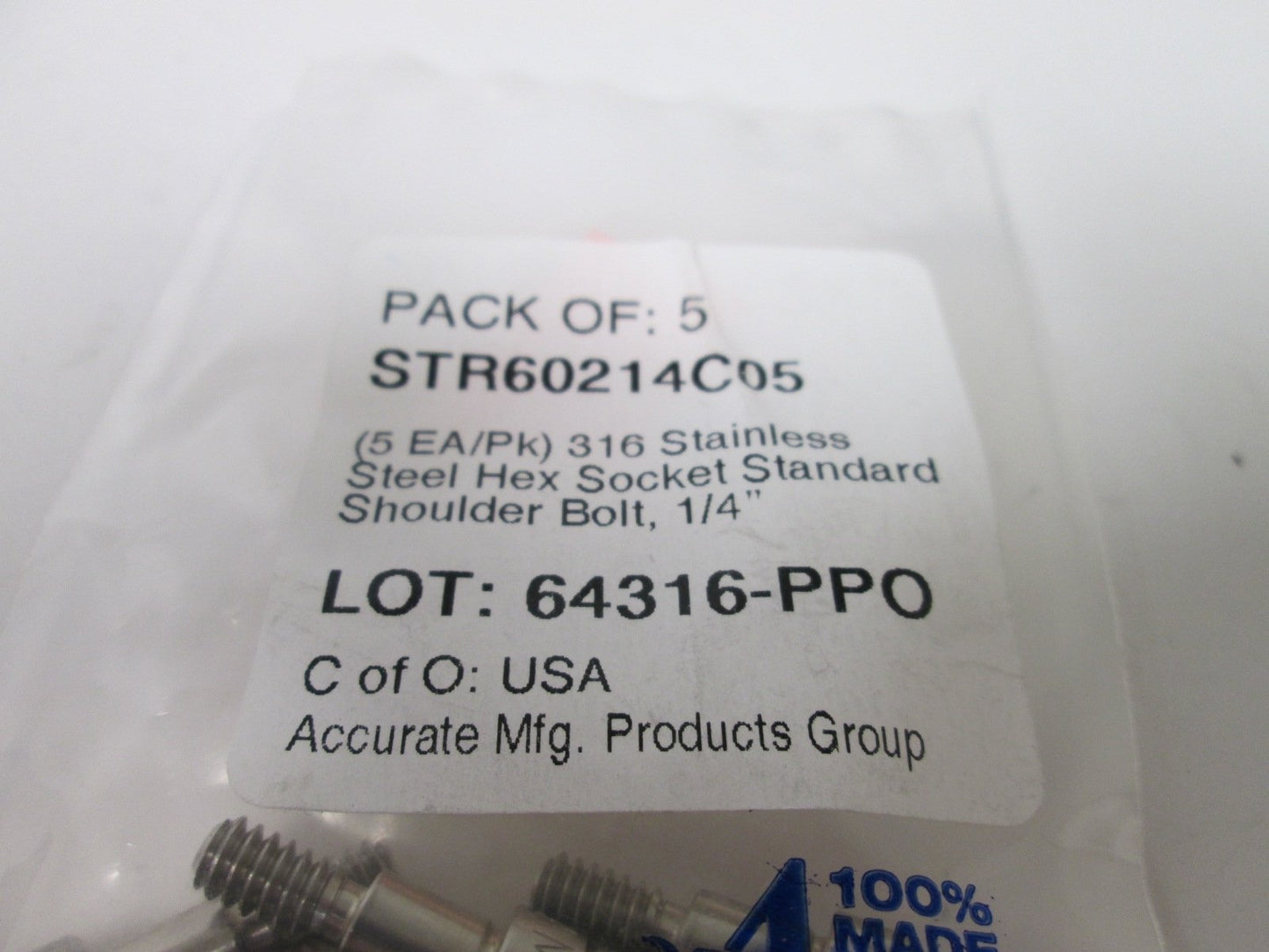 New Lot of 2 New Packs of 5 (10 Total) AMPG STR60214C05 Shoulder Screws, Hex Socket