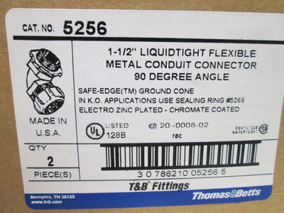 New Box of 2 New Thomas & Betts 5256 1-1/2" Liquidtight 90° Conduit Fittings
