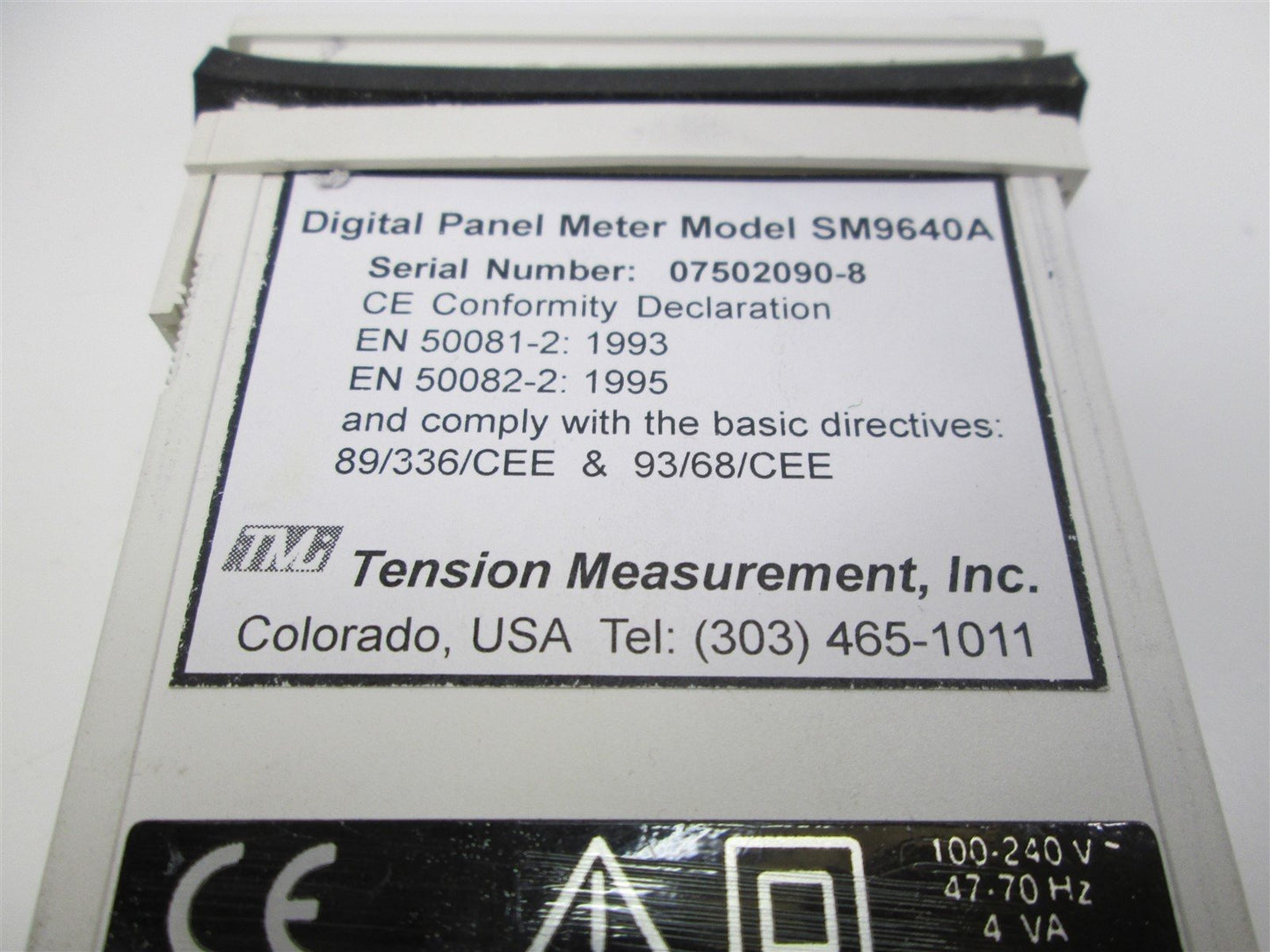 Used TMI Tension Measurement, Inc SM9640A Digital Panel Meter 100-240VAC, 4VA