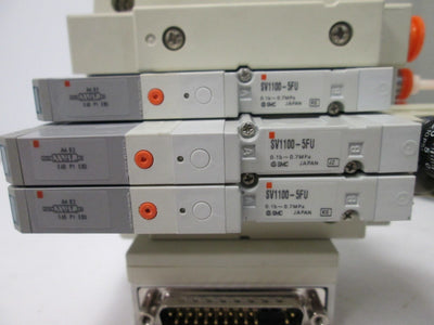 Used Bank of 3 SMC SV1100-5FU Solenoid Valves, With 2x Regulators With 150psi Gauges
