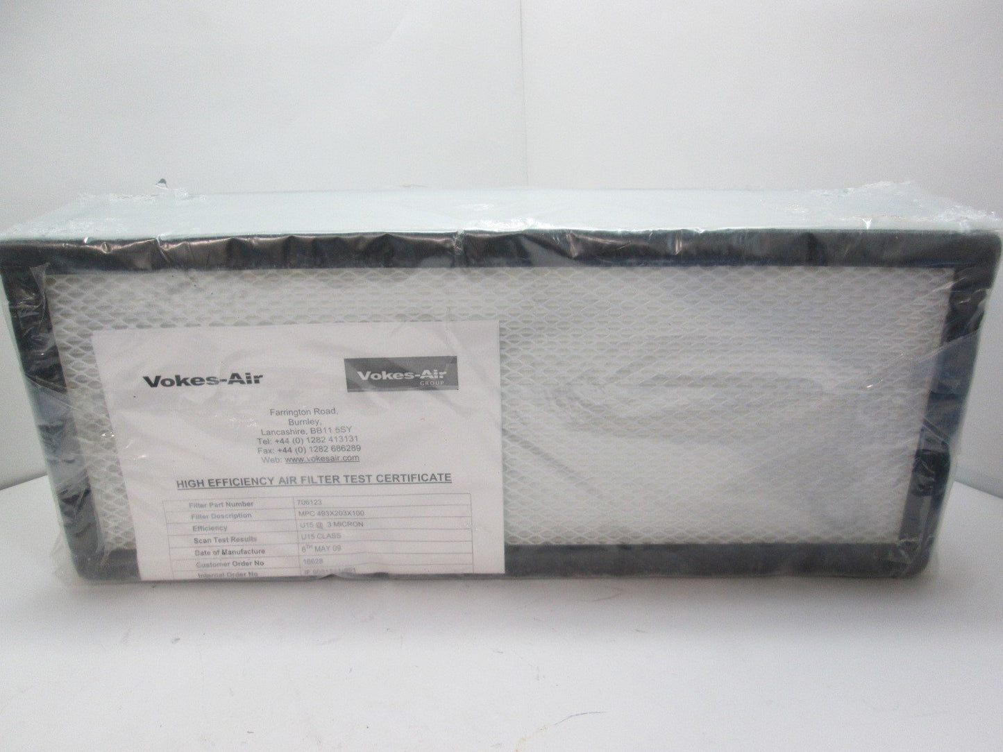 New Vokes-Air 706123 Clean Room Filter, 493 X 203 X 100mm, 99.9% Efficiency