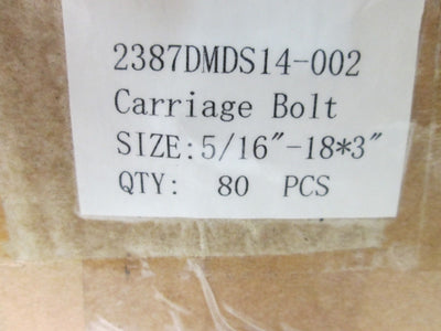 New Lot of 160 Carriage Bolts, Size: 5/16"-18, Thread Length: 3", Fully Threaded