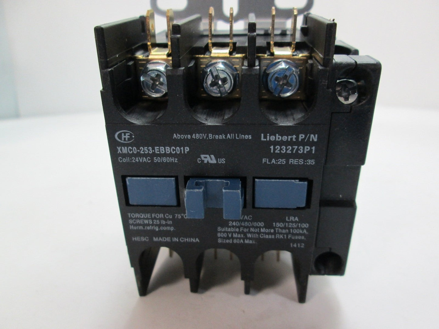 Used Liebert Contactor 123273P1 240-600VAC 24VAC Coil 50/60HZ 3 Pole w/Contact C03A11