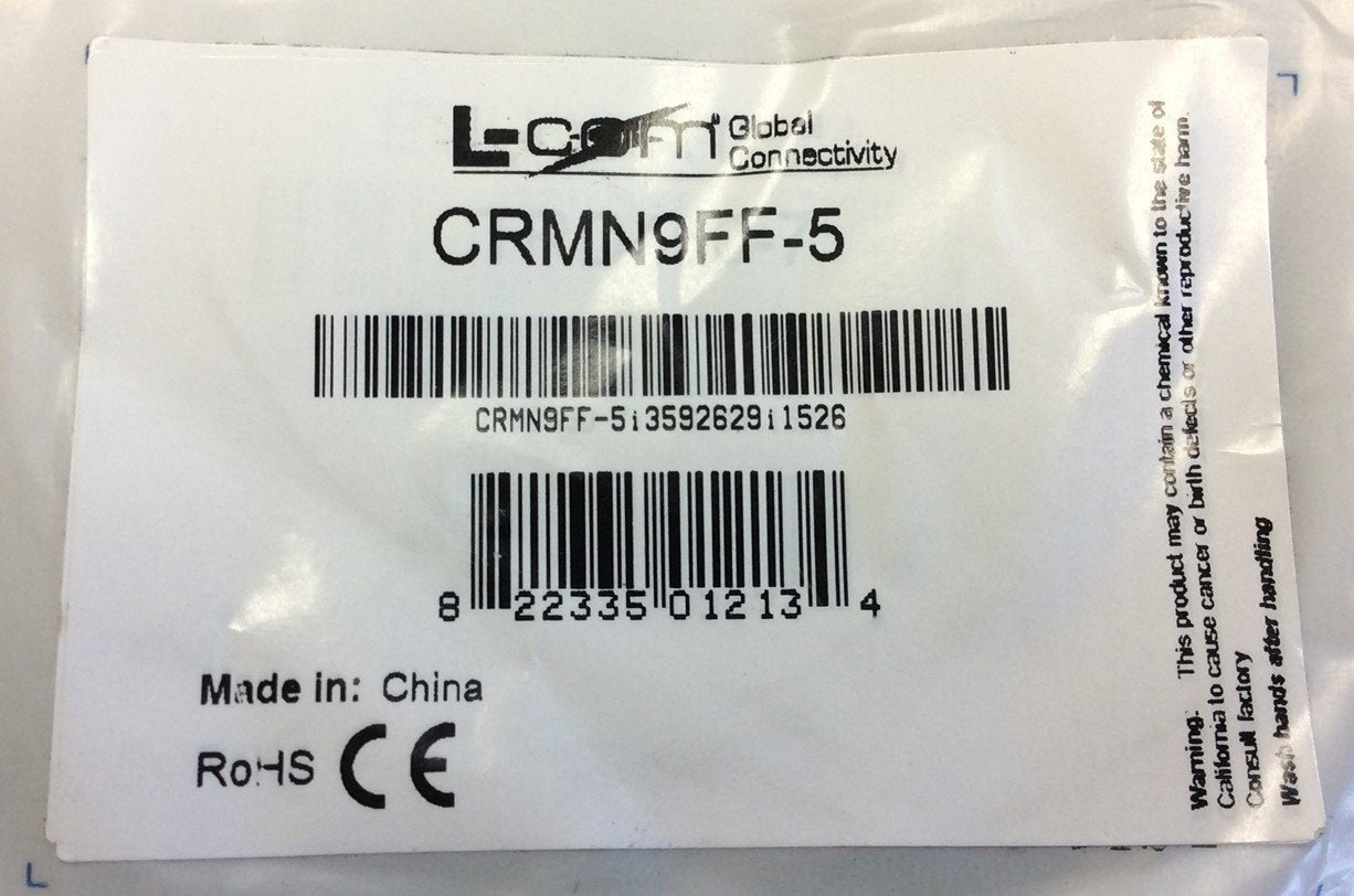 New Lot of 2 L-Com Global Connectivity CRMN9FF-5 DB9 Female Computer Cables 5 Feet