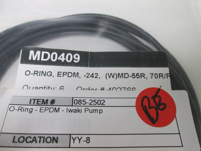 New Lot of 6 New Iwaki MD0409 O-Rings, Material: EPDM, MD-55R, 70R/RZ