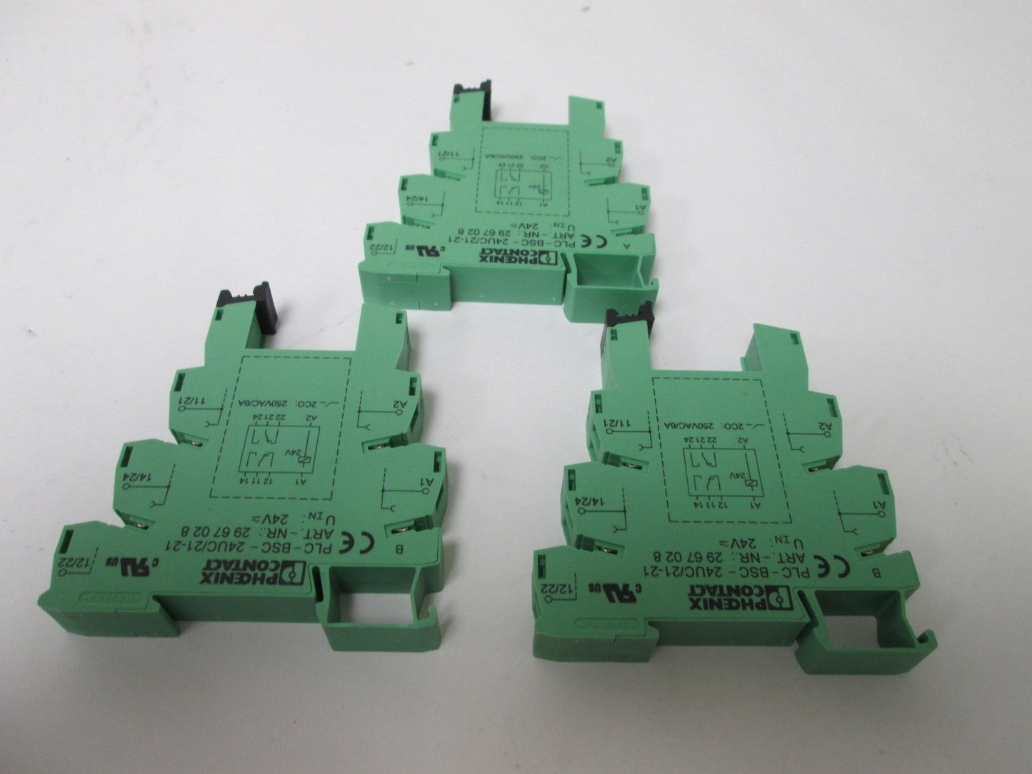 Used Lot of 3 Phoenix Contact PLC-BSC-24UC/21-21 Relay Sockets, Coil Rating: 24VDC