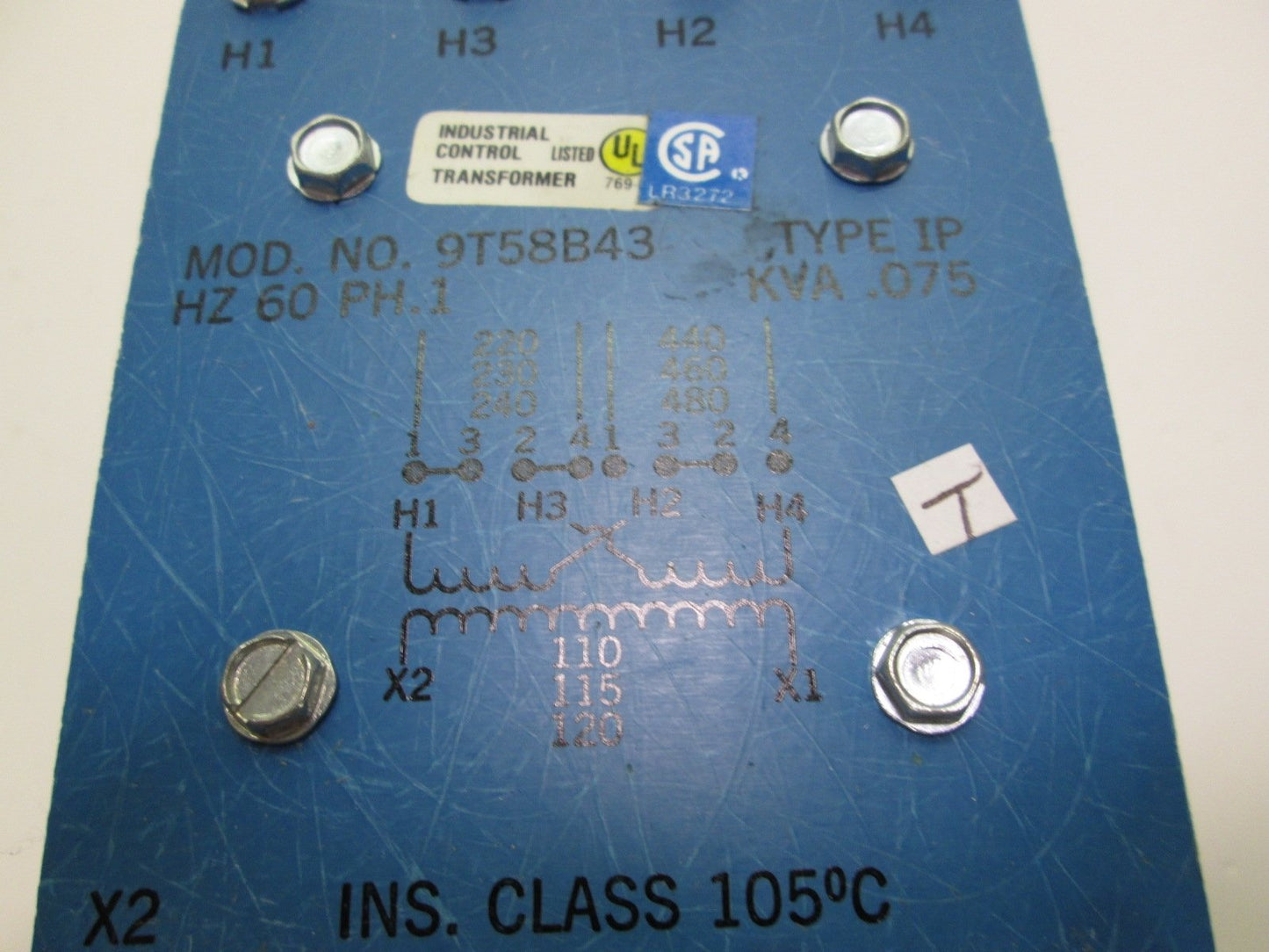 New – Open box General Electric 9T 58B 43 0.075 KVA AC Transformer Primary 240/480VAC 120 Out