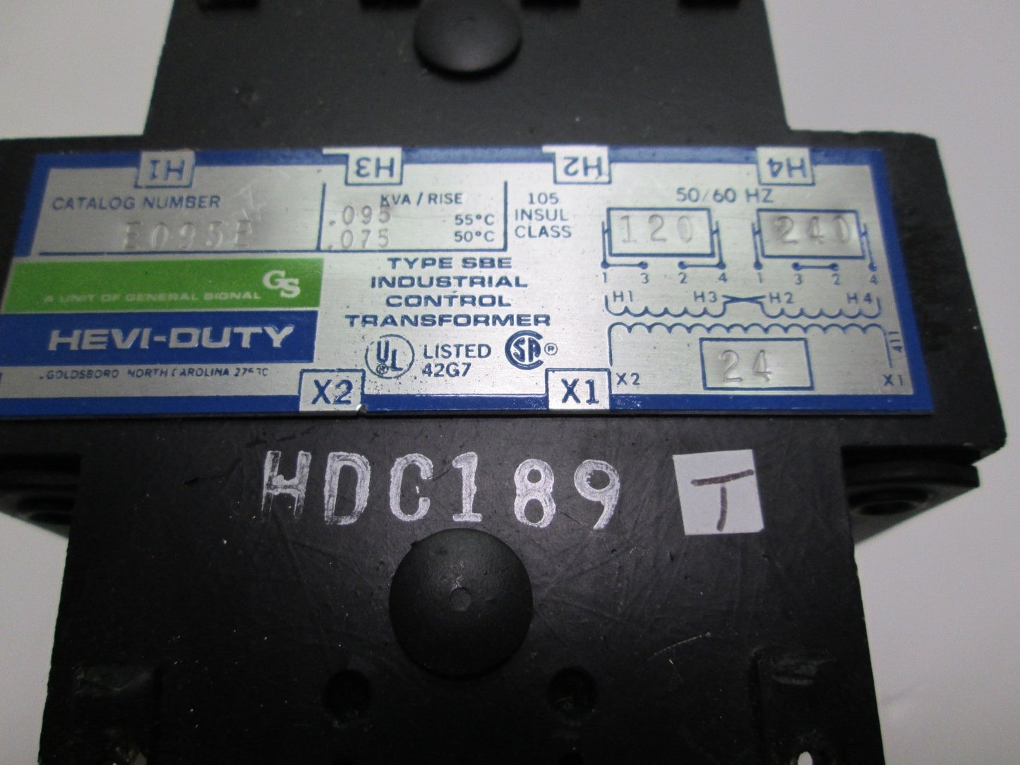 Used Hevi-Duty E095E Control Transformer 0.075 KVA In 120/240VAC Out 24VAC 50/60Hz