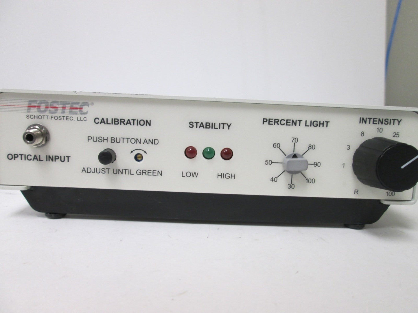 Used Fostec 20670 Fiber Optic Light Source, Power: 15VDC DC At 100mA, 9-Pin D-Sub
