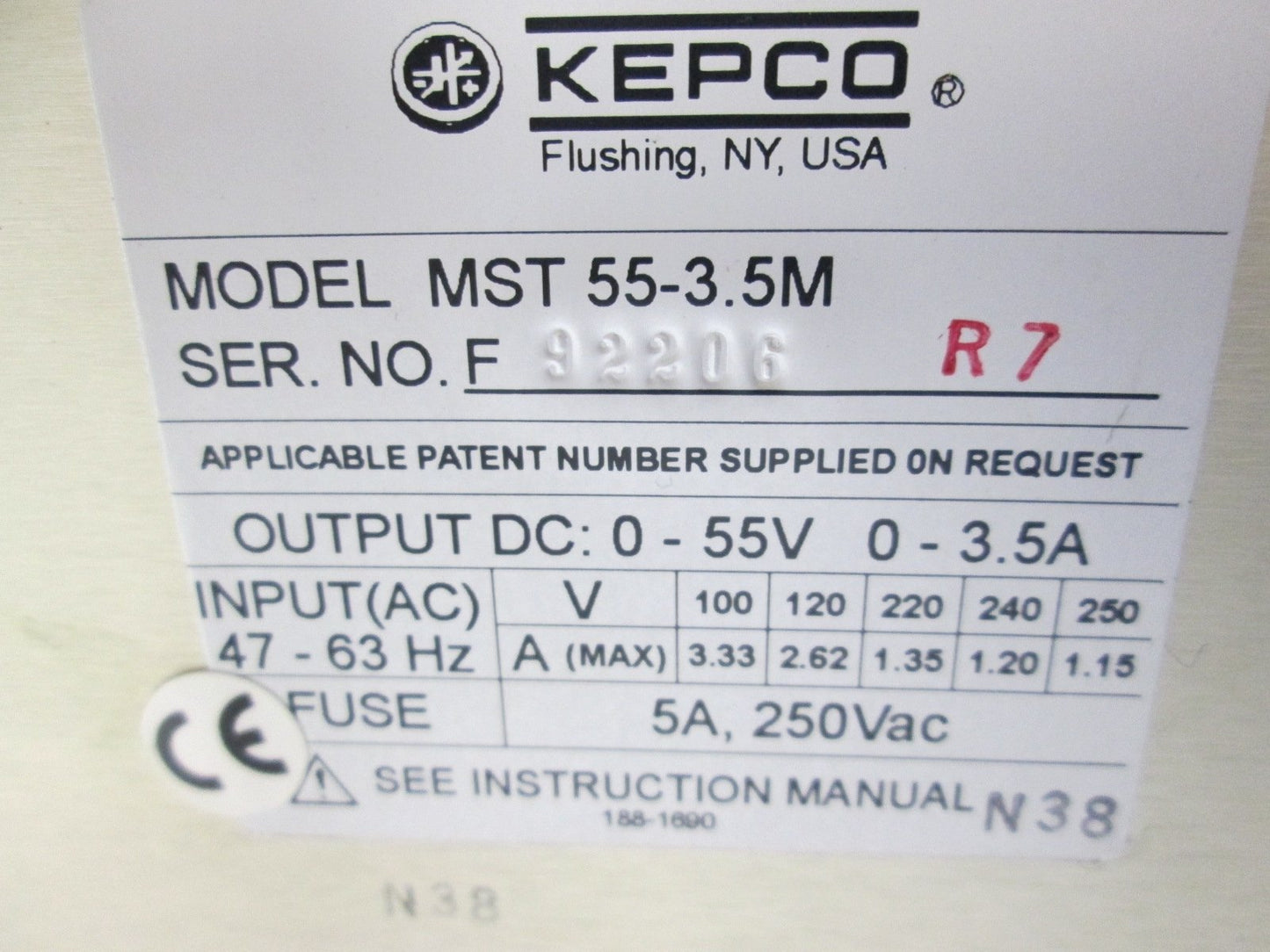 New – Open box Kepco MST 55-3.5M Plug In Power Supply 100-250VAC AC Input 0-55VDC 0-3.5A
