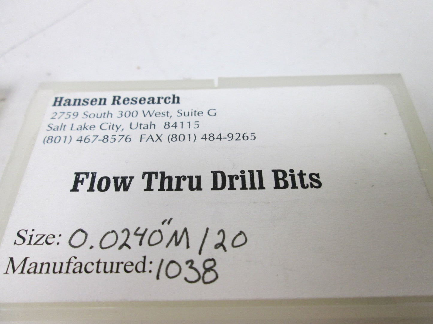 Used Hansen Research Flow Thru Drill Bits, Assorted Sizes, 0.0225" to 0.036"