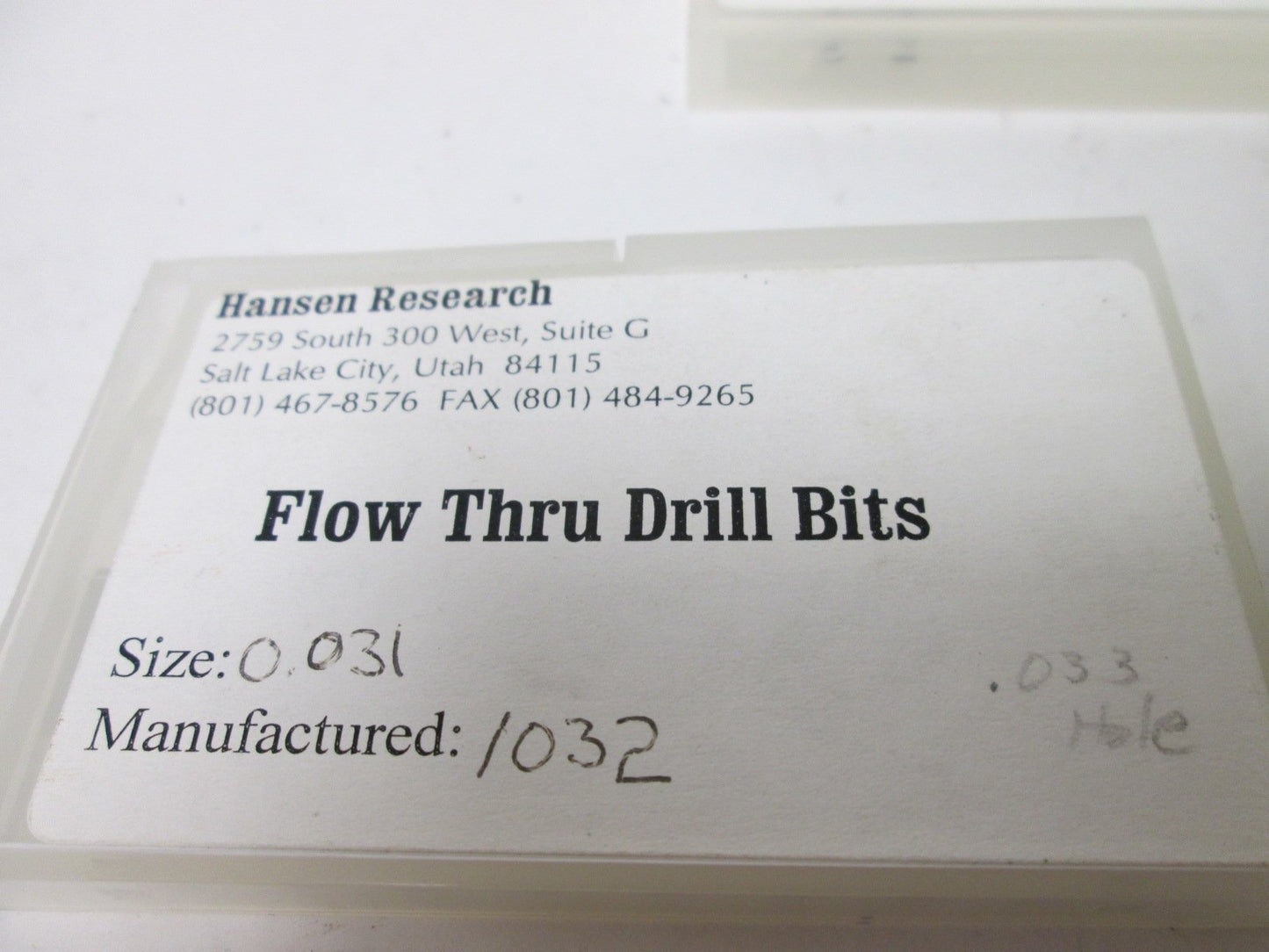 Used Hansen Research Flow Thru Drill Bits, Assorted Sizes, 0.0225" to 0.036"