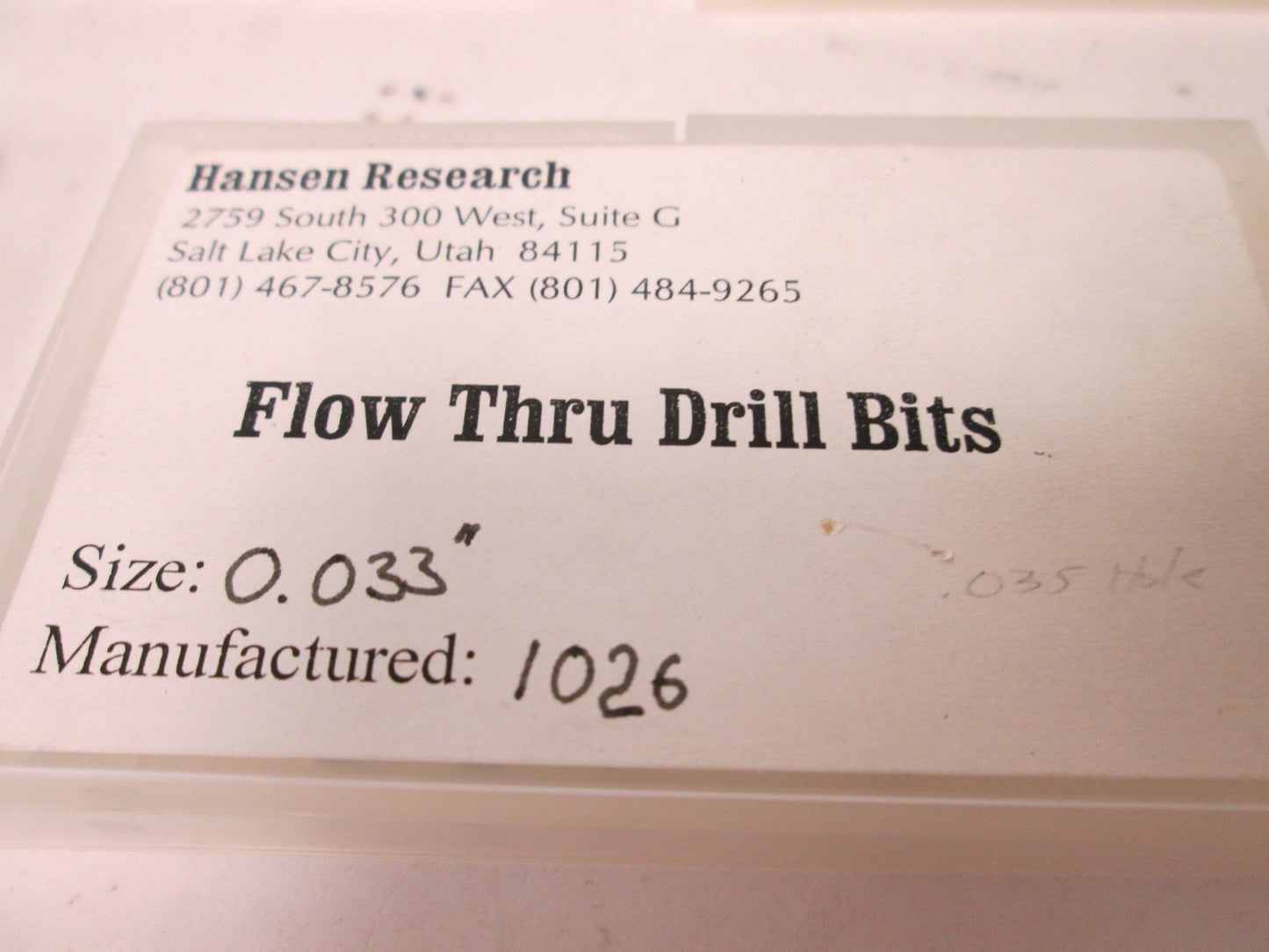 Used Hansen Research Flow Thru Drill Bits, Assorted Sizes, 0.0225" to 0.036"