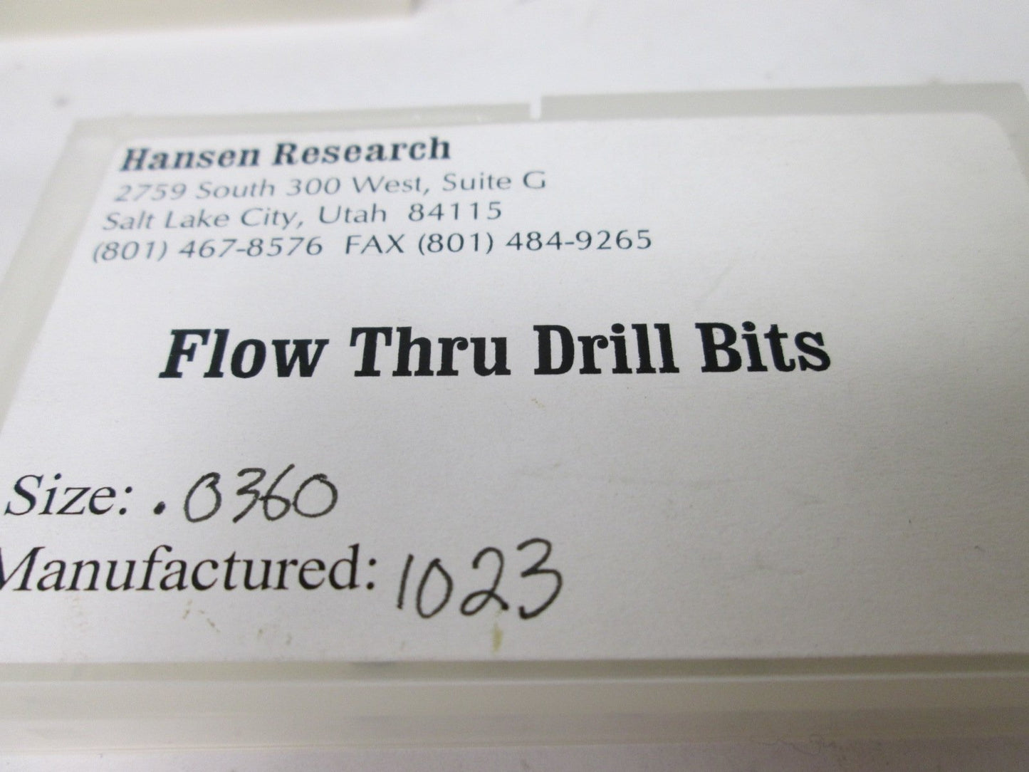 Used Hansen Research Flow Thru Drill Bits, Assorted Sizes, 0.0225" to 0.036"