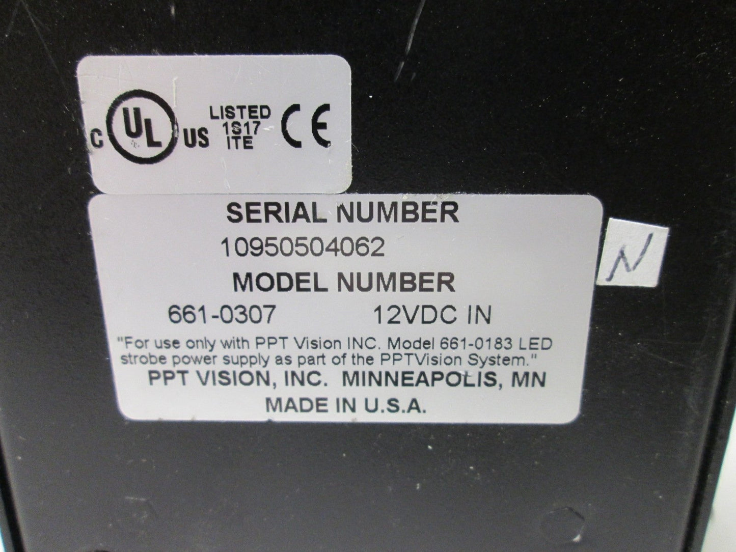 Used PPT Vision 661-0307 Capacitor Box For Remote LED Head, Power Input: 12VDC