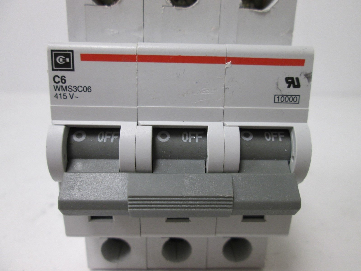 Used Cutler Hammer WMS3C06 Circuit Breaker, 3-Pole, Rating: 415VAC 6A, DIN Rail Mount