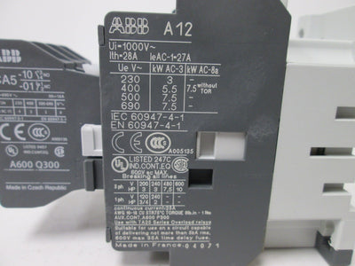 Used ABB A12-30-10 Contactor With 2x CA5-01 and 1x CA5-10 Auxiliary Contacts