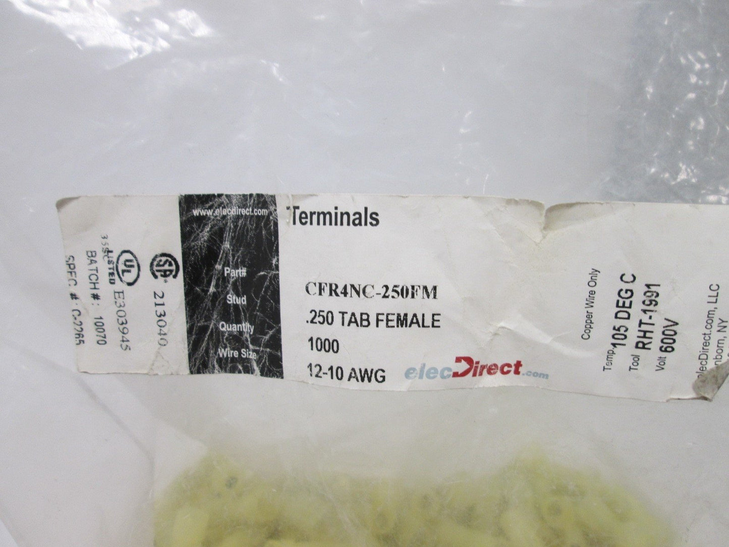 Used Lot of 615 Elecdirect CFR4NC-250FM Female Disconnects, Wire Size: 12-10AWG