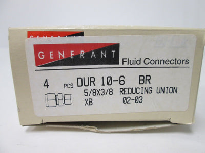 New Lot of 4 Generant DUR-10-6-BR Reducing Unions, 5/8" to 3/8" Tube Connections