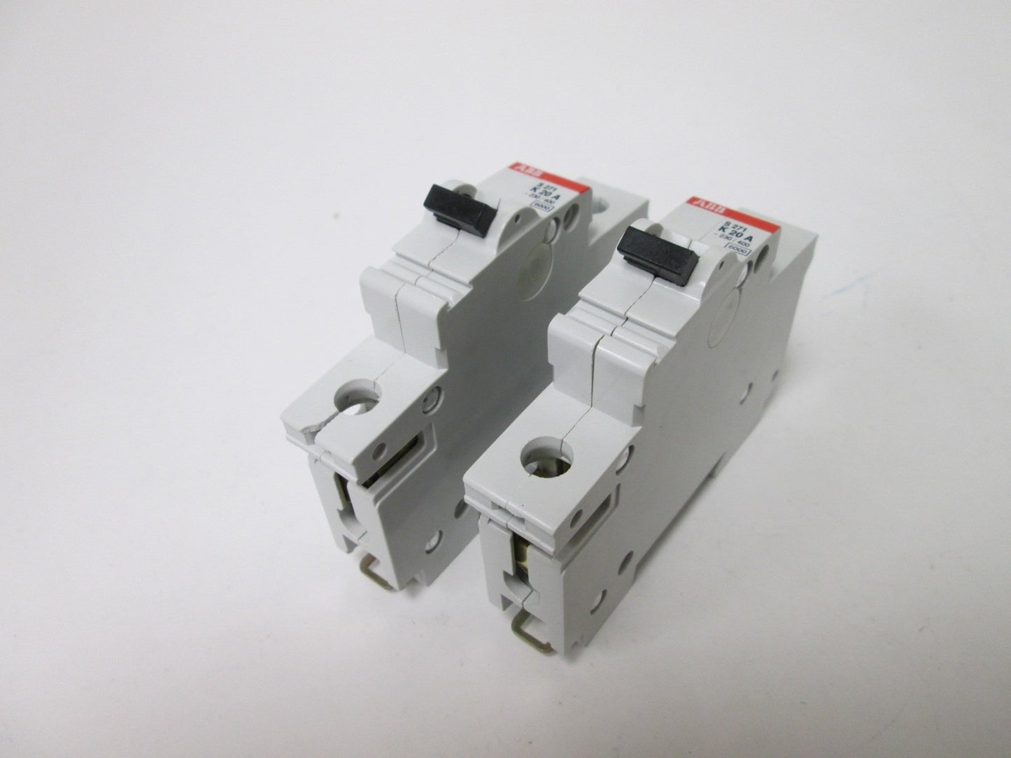 Used Lot of 2 ABB S 271 K20A Circuit Breakers, 1-Pole, Rating: 240VAC 20A, DIN Rail