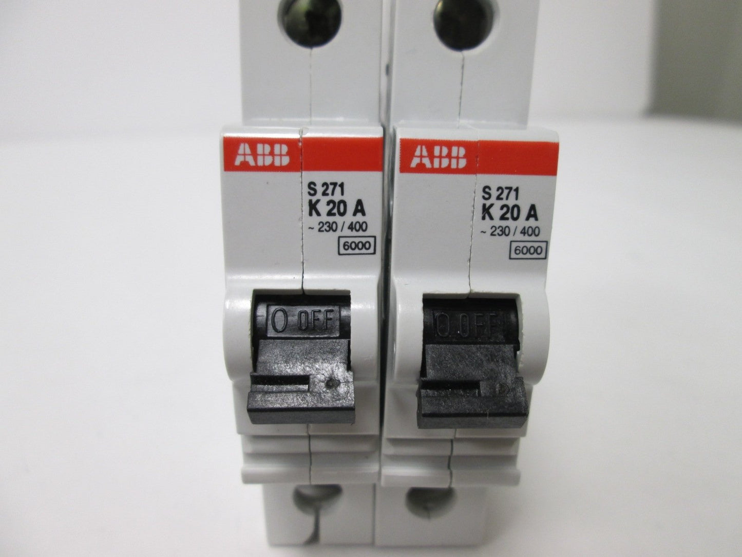 Used Lot of 2 ABB S 271 K20A Circuit Breakers, 1-Pole, Rating: 240VAC 20A, DIN Rail