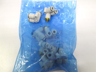 New – Open box Lot of 8 New SMC KQ2LU06-M5 Pneumatic Double Branch Elbow Air Fittings 6mm Tube