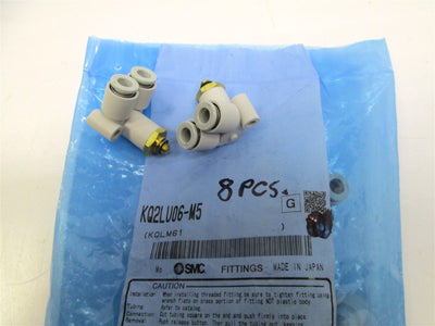 New – Open box Lot of 8 New SMC KQ2LU06-M5 Pneumatic Double Branch Elbow Air Fittings 6mm Tube