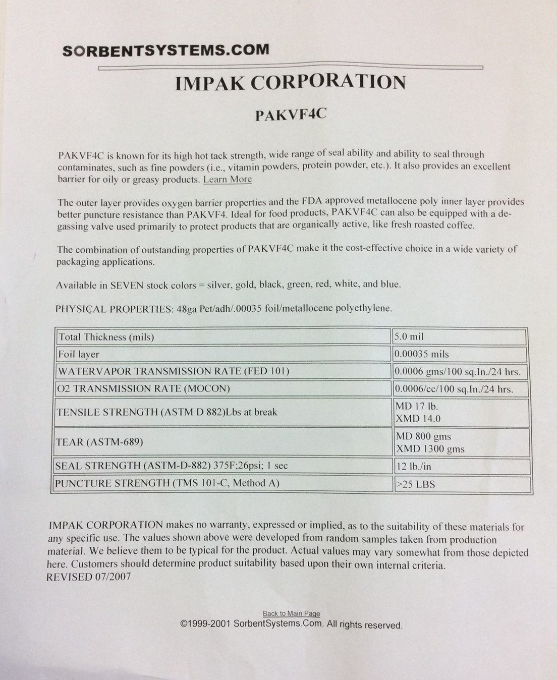 New Sorbentsystems PAKVF4C Mylar Bags 5.5" x 3.625" x 17.5" 5.0 mil 17lb. 100 Pack