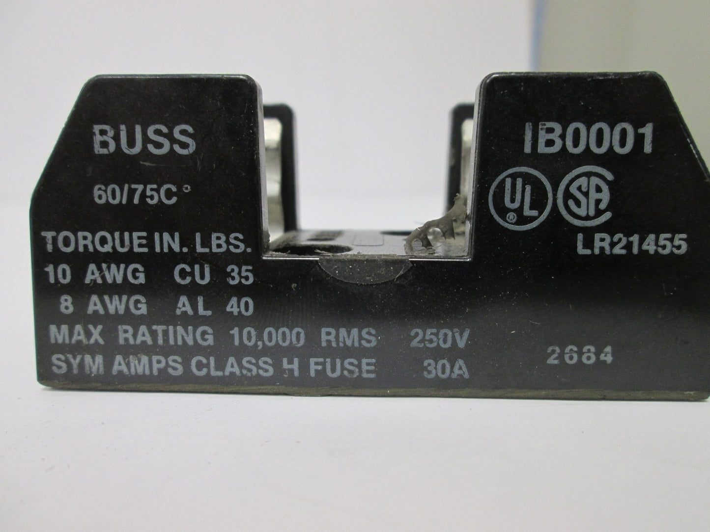 Used Lot of 3 Buss IB0001 Fuse Holders, Voltage Rating: 250V, Current Rating: 30A