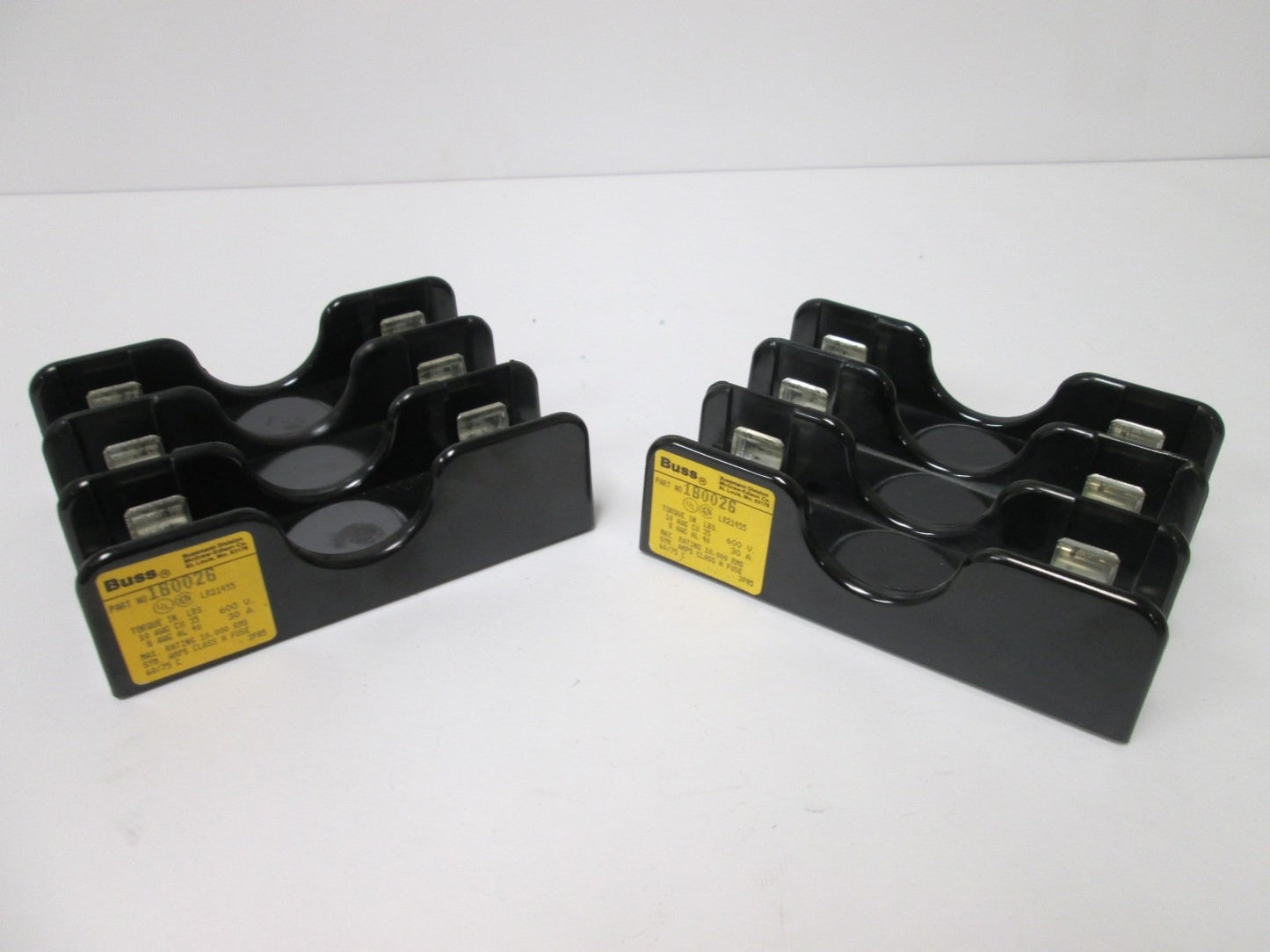 Used Lot of 2 Buss 1B0026 Fuse Holders, 3-Pole, Voltage Rating: 600V, Current: 30A