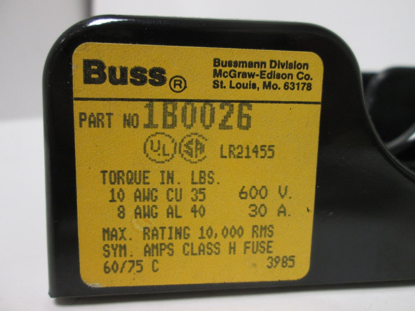 Used Lot of 2 Buss 1B0026 Fuse Holders, 3-Pole, Voltage Rating: 600V, Current: 30A