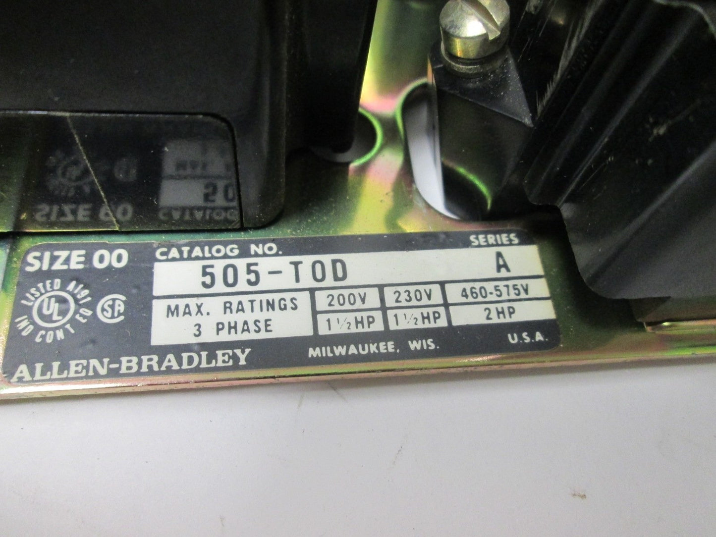 Used Allen Bradley 505-TOD Reversing Motor Starter Contactor, 120VAC Coil, 3-Pole