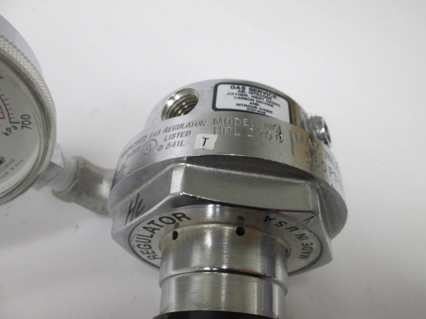 Used OSC HPL270C High Purity Compressed Gas Regulator, Max Inlet Pressure 350psig
