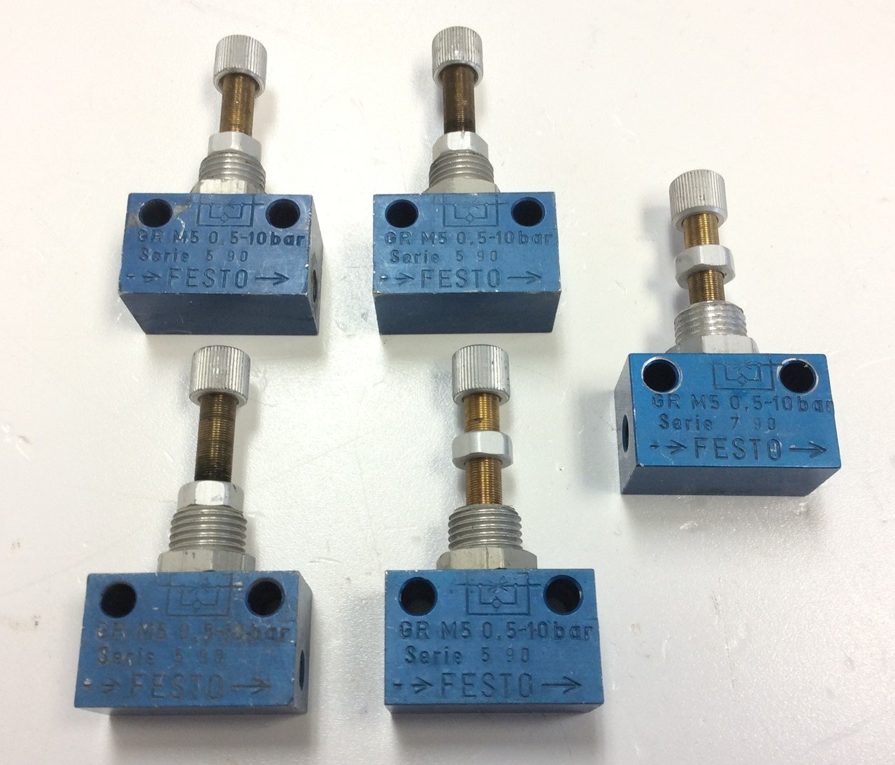 Used Lot of 5 Festo GR-M5 Pneumatic Flow Control One-Way Valves 0.5-10 Bar, M5 Ports