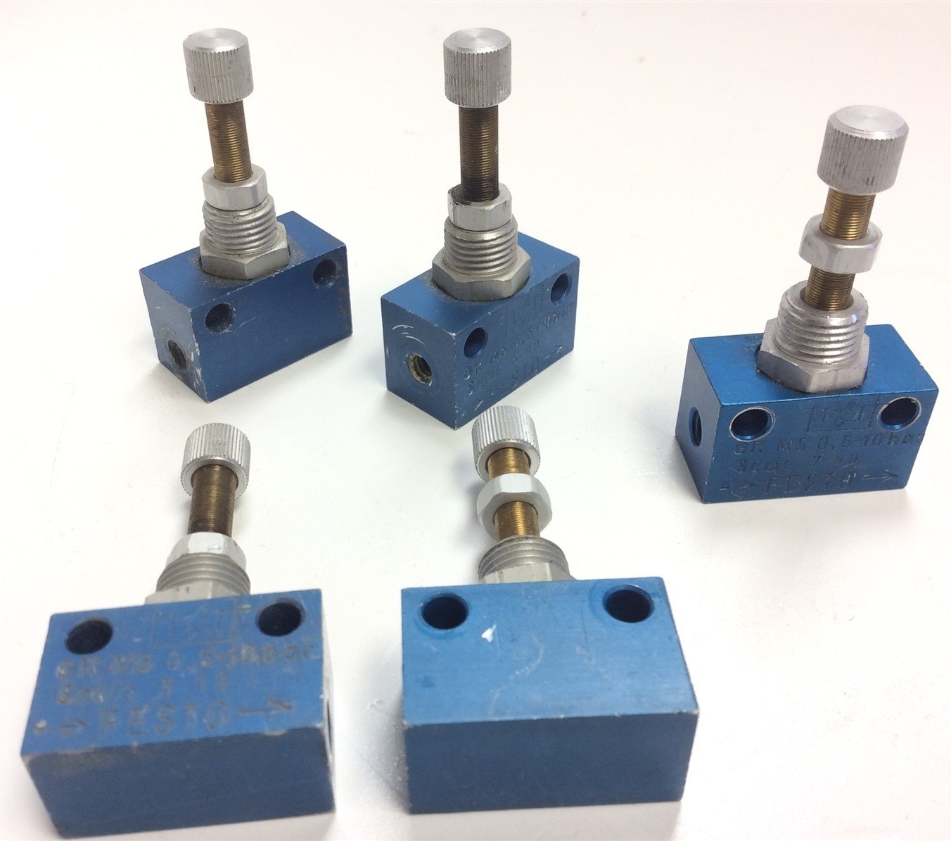 Used Lot of 5 Festo GR-M5 Pneumatic Flow Control One-Way Valves 0.5-10 Bar, M5 Ports